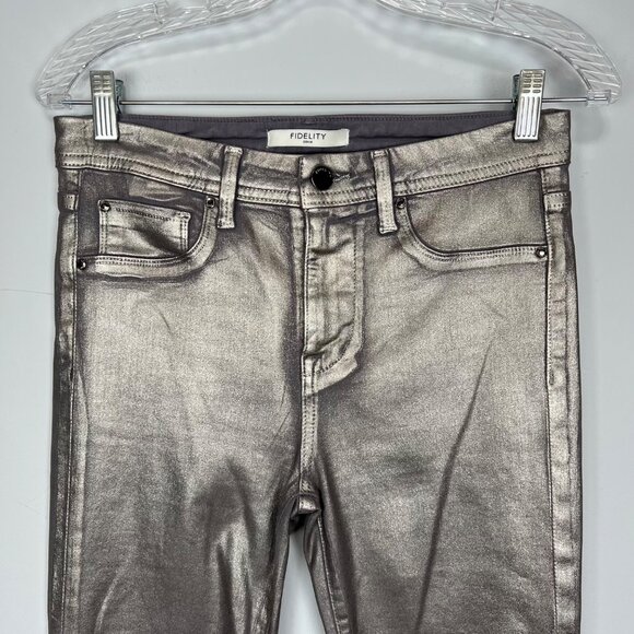 Fidelity Denim Womens Sola Mid Rise Skinny Ankle Jeans Gunmetal Foil size 30 - Picture 4 of 14
